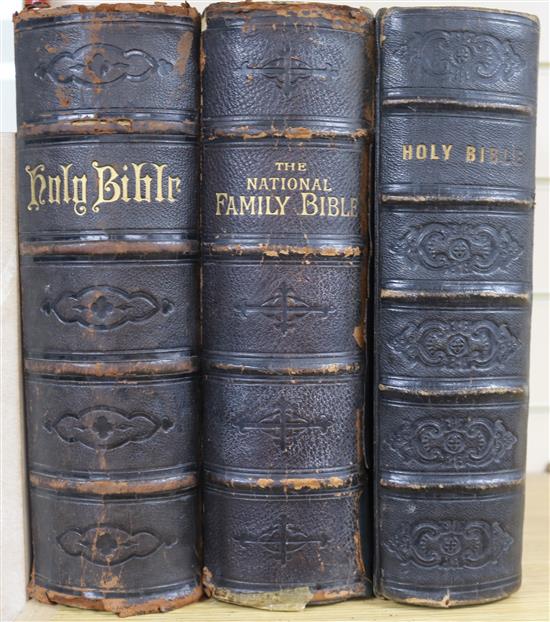 Three leather bound family bibles